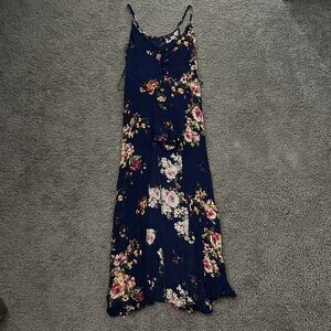 Floral Navy Maxi Dress with Spaghetti Straps
